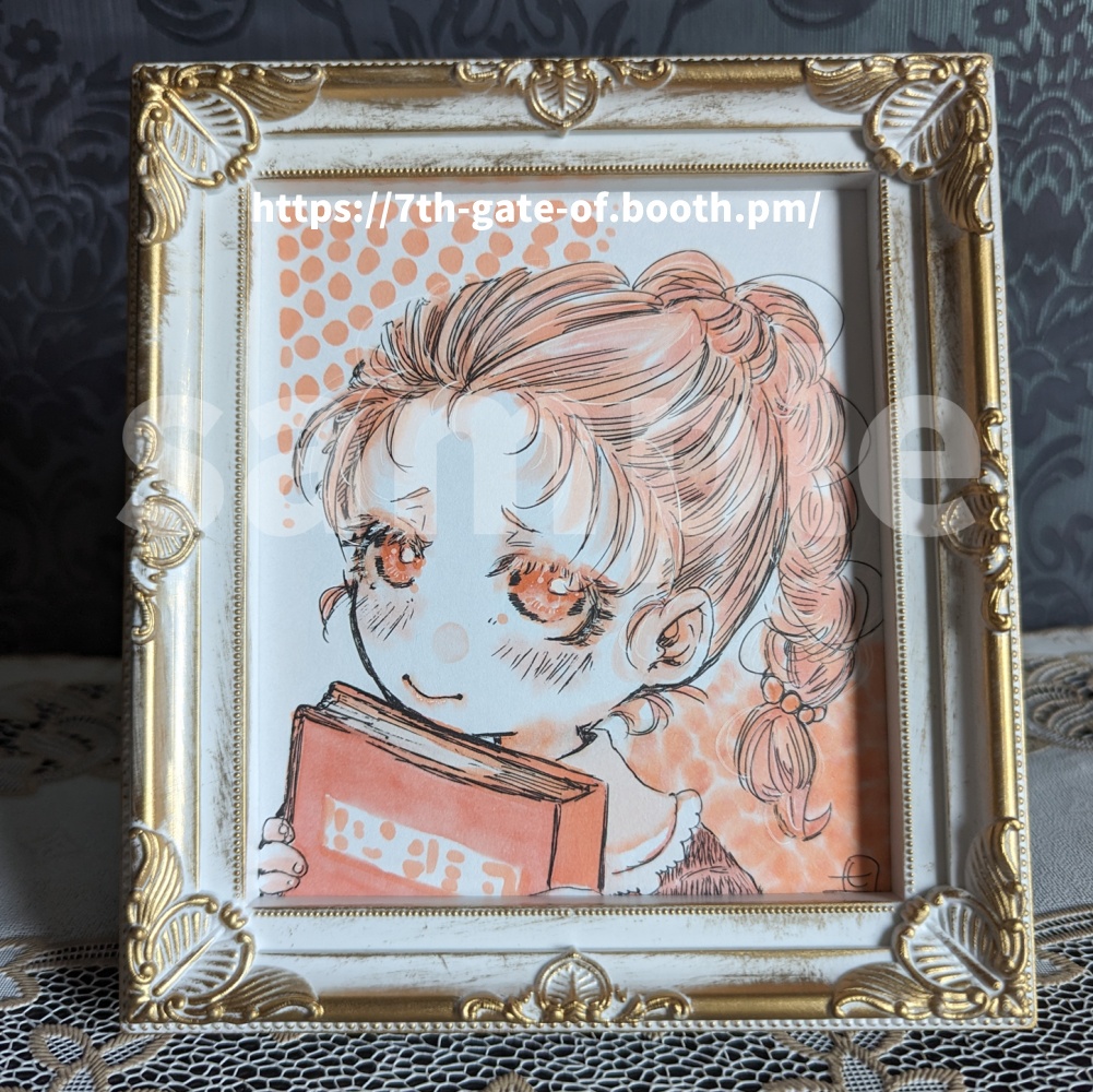 【アナログ原画】ミニ色紙:桃色少女