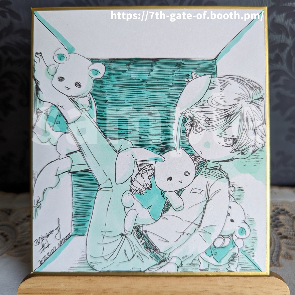 【アナログ原画】ミニ色紙:箱入り少年