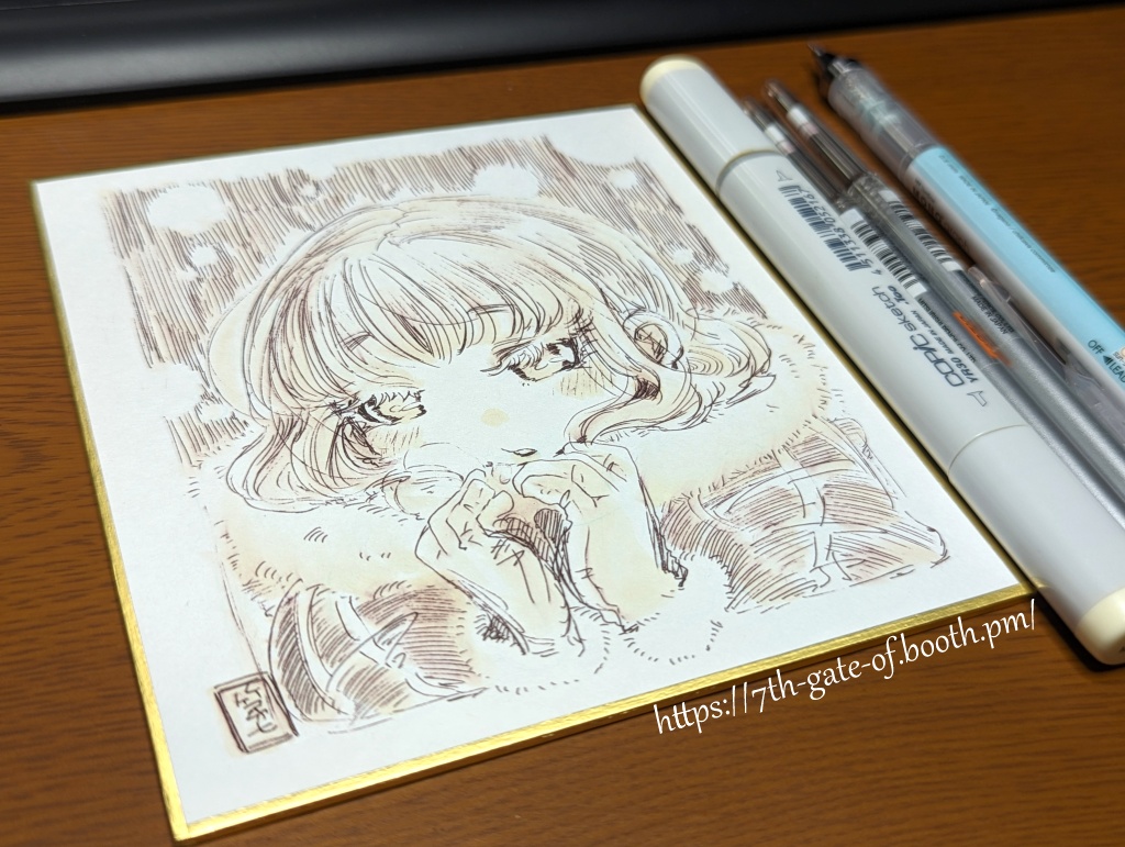 【アナログ原画】ミニ色紙：冬の君