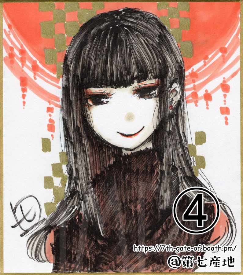 【アナログ原画】女神様たち&黒の君【ミニ色紙】