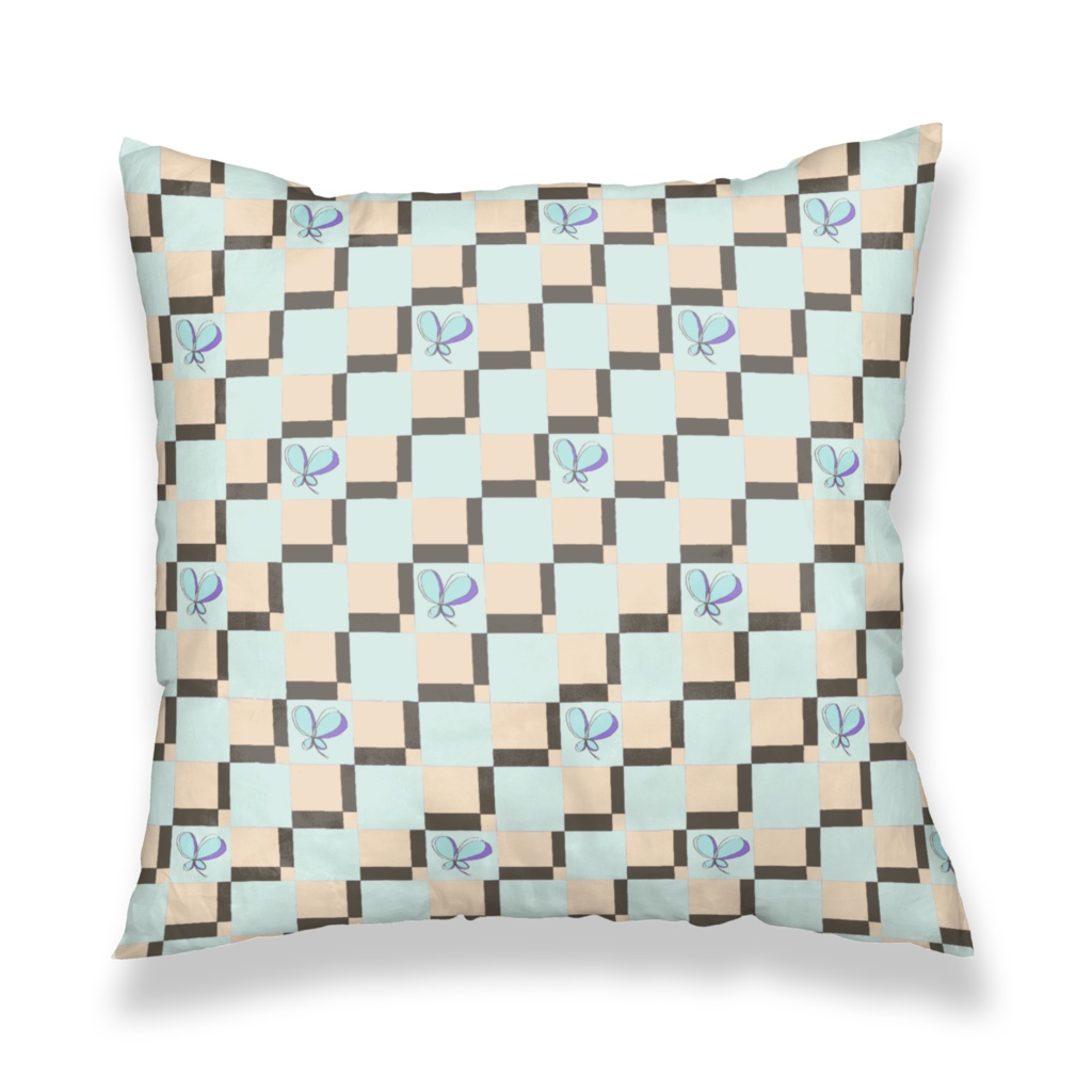 クッションカバー・蝶のような四つ葉のクローバー(青)