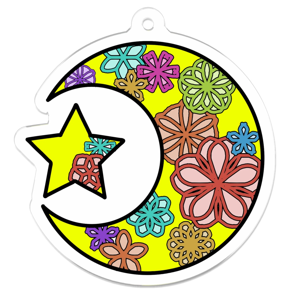 アクリルキーホルダー(コーティング)・月に咲く花2