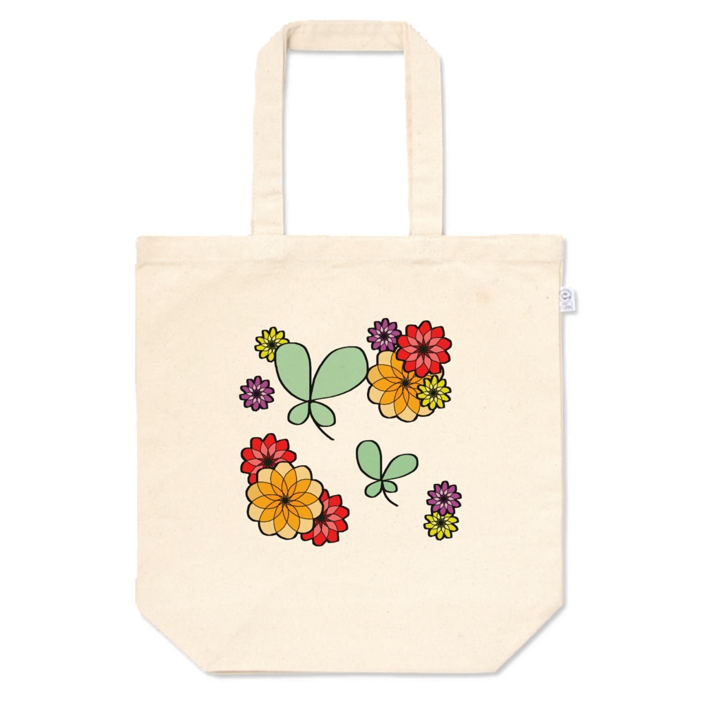 トートバッグ・蝶のような四つ葉のクローバーと花