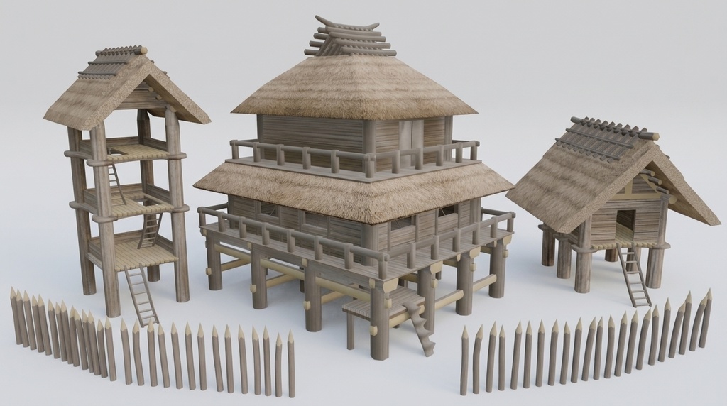 【3Dアセット】古代日本の建築・道具 22種 ~竪穴住居や高床式倉庫、石包丁や土器まで~