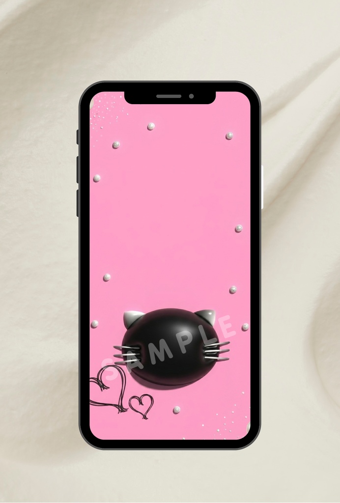 ぷっくりピンクねこスマホ壁紙（1種類）