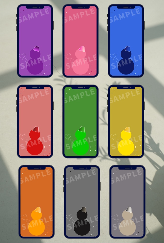 ９色雪だるまスマホ壁紙