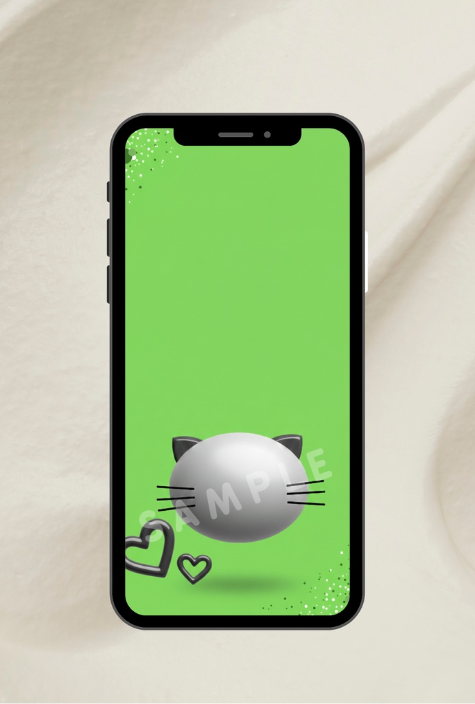 ぷっくりグリーンねこスマホ壁紙（１種類）