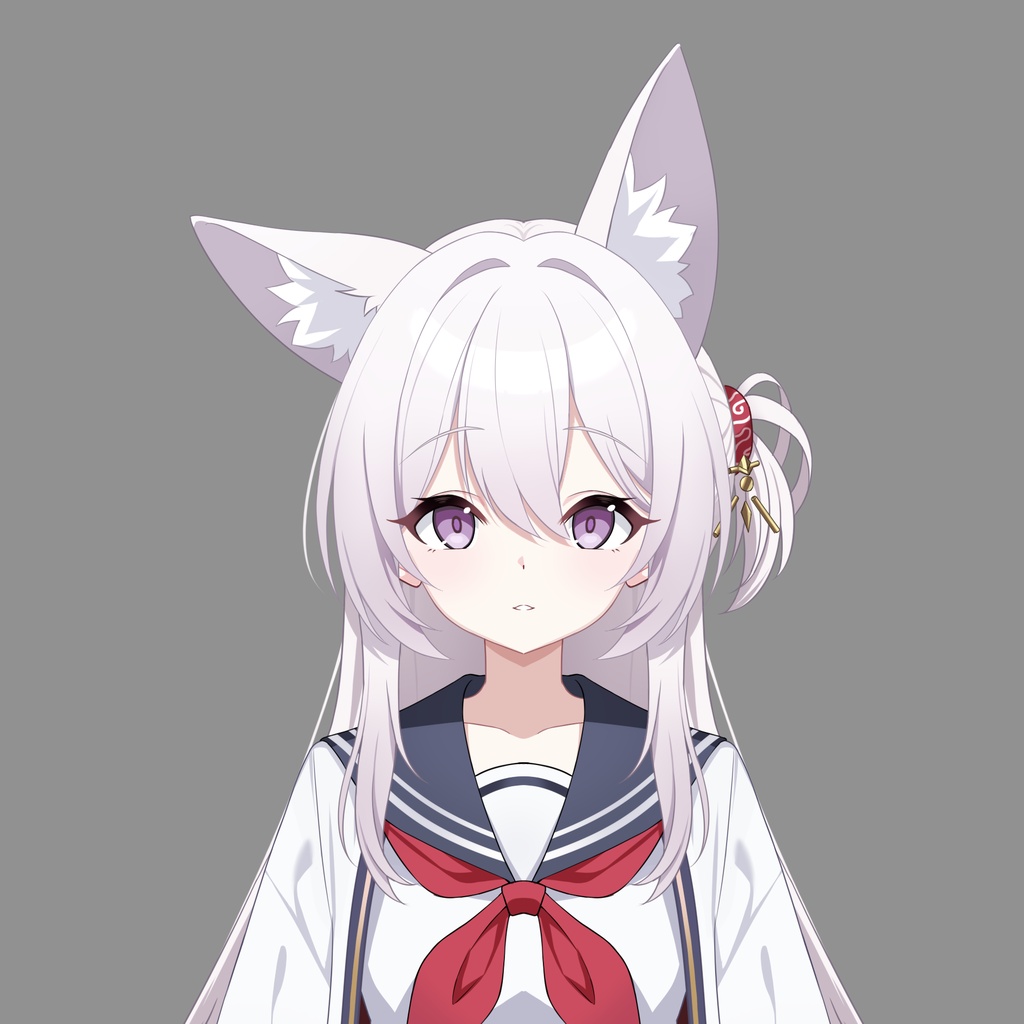 【Live2Dパーツ分け済みPSD】 Silver-white fox-eared Japanese-style girl/銀白い狐耳の和風少女【限定1点】