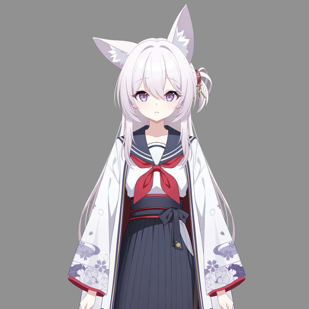 【Live2Dパーツ分け済みPSD】 Silver-white fox-eared Japanese-style girl/銀白い狐耳の和風少女【限定1点】