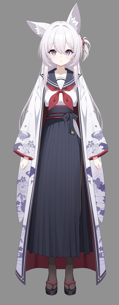 【Live2Dパーツ分け済みPSD】 Silver-white fox-eared Japanese-style girl/銀白い狐耳の和風少女【限定1点】