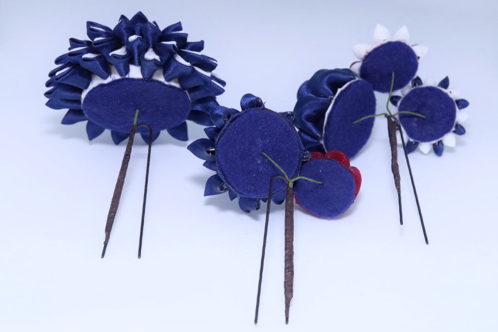 *T_011*【送料込】つまみ細工 髪飾りセット(紺)