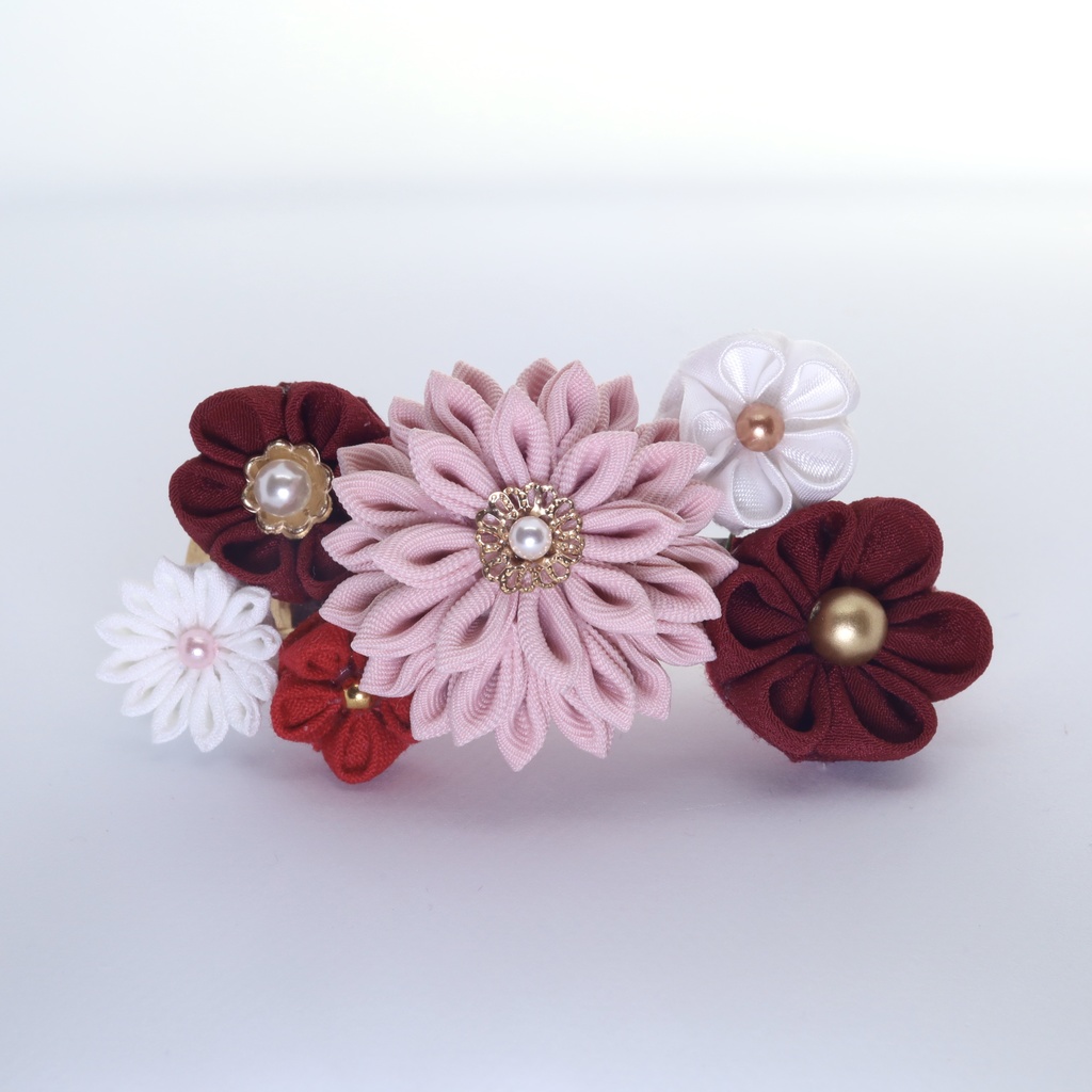 *T_013*【送料込】つまみ細工 バレッタ(ピンク)