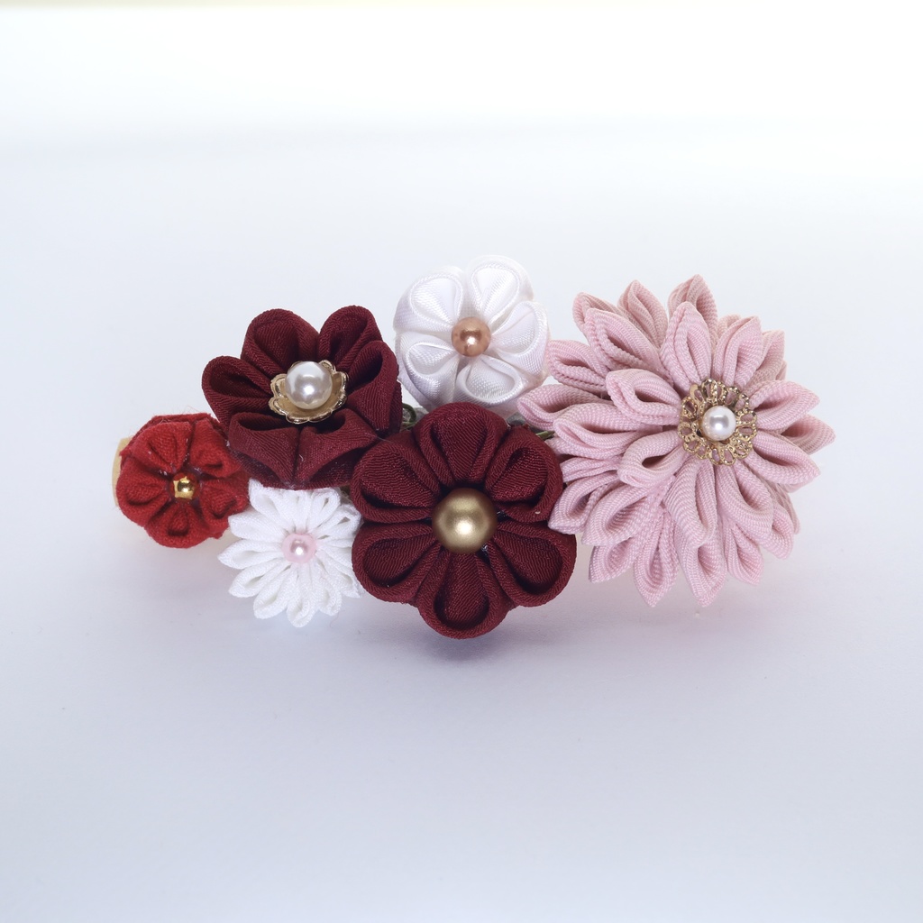 *T_013*【送料込】つまみ細工 バレッタ(ピンク)