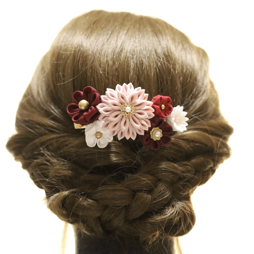 *T_013*【送料込】つまみ細工 バレッタ(ピンク)