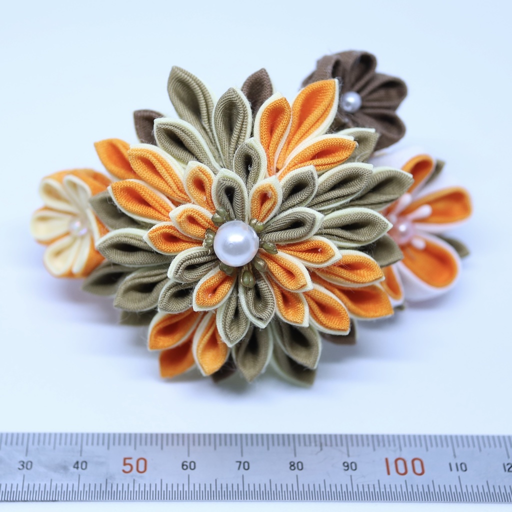 *T_017*【送料込】つまみ細工 バレッタ(オレンジ)