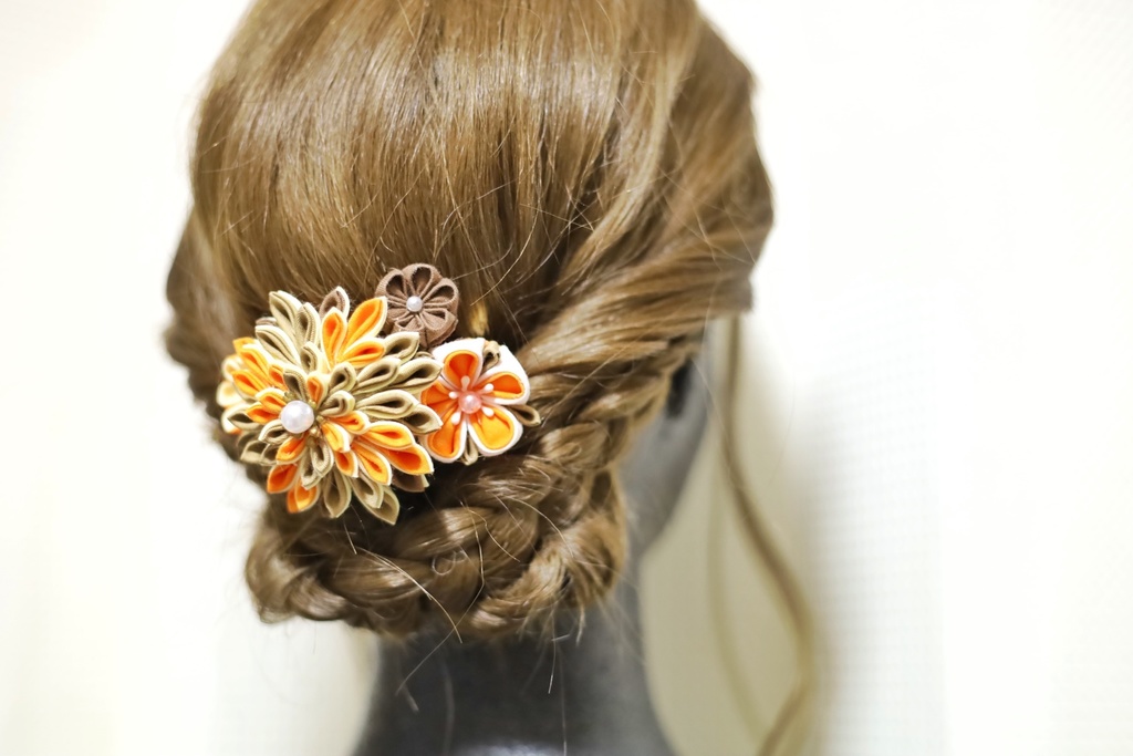 *T_017*【送料込】つまみ細工 バレッタ(オレンジ)