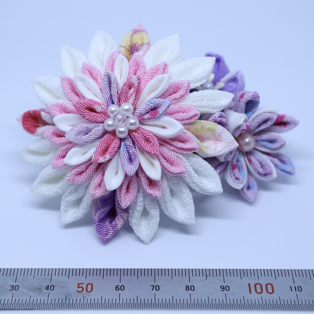 *T_018*【送料込】つまみ細工 バレッタ(白)