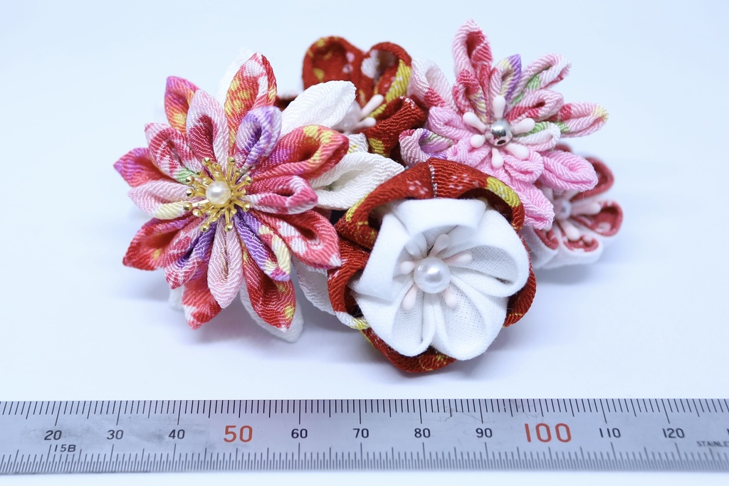 *T_019*【送料込】つまみ細工 バレッタ(赤)