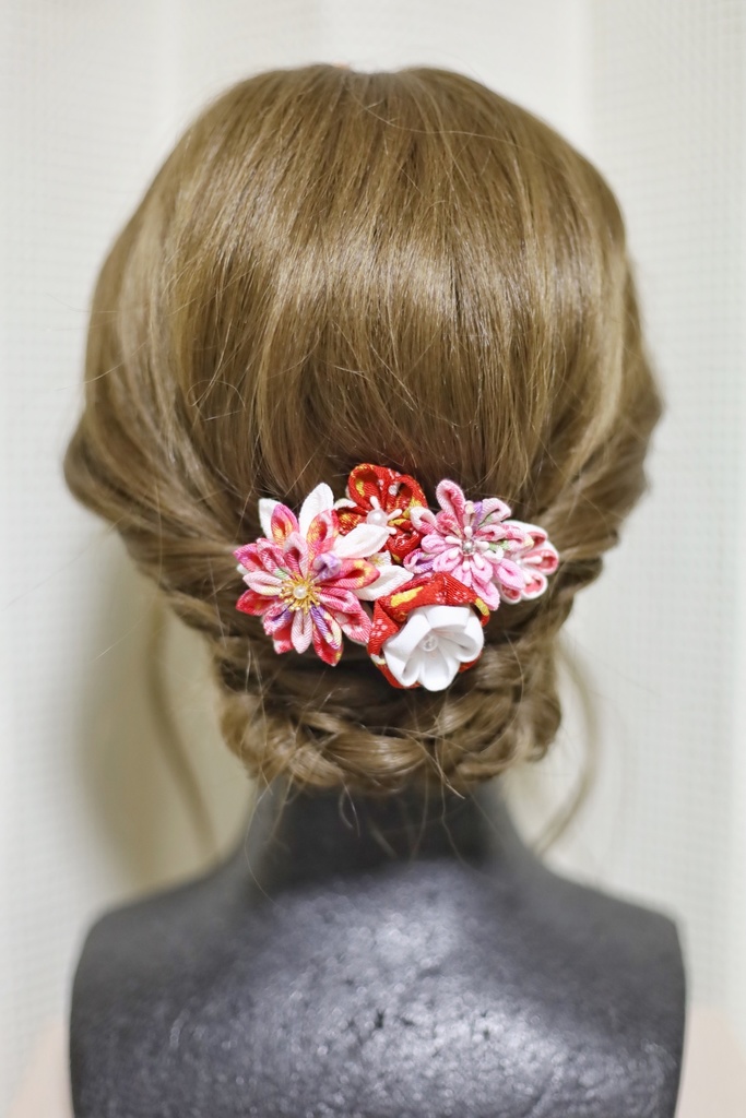 *T_019*【送料込】つまみ細工 バレッタ(赤)