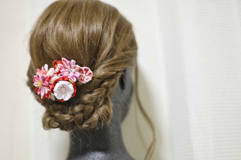 *T_019*【送料込】つまみ細工 バレッタ(赤)