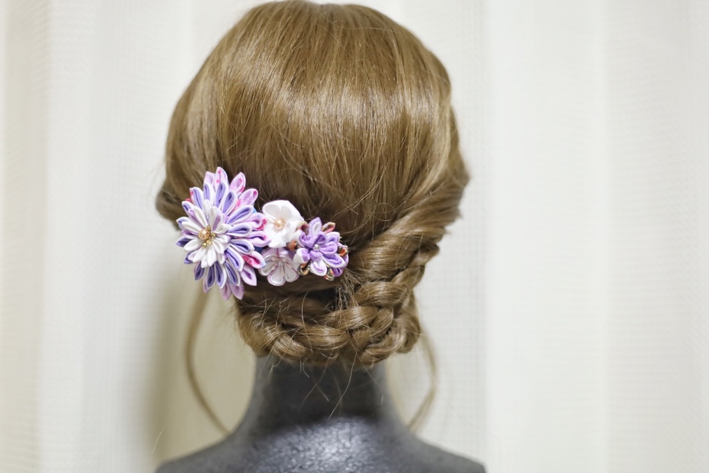 *T_020*【送料込】つまみ細工 バレッタ(紫)