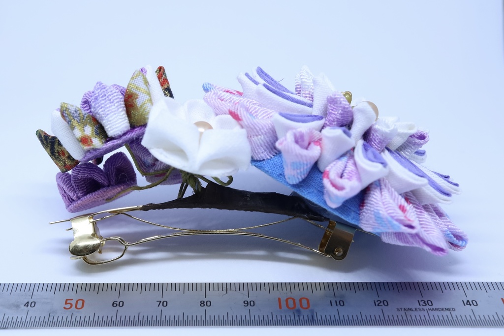 *T_020*【送料込】つまみ細工 バレッタ(紫)