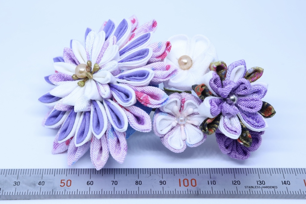 *T_020*【送料込】つまみ細工 バレッタ(紫)