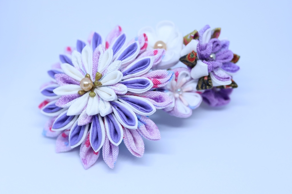 *T_020*【送料込】つまみ細工 バレッタ(紫)