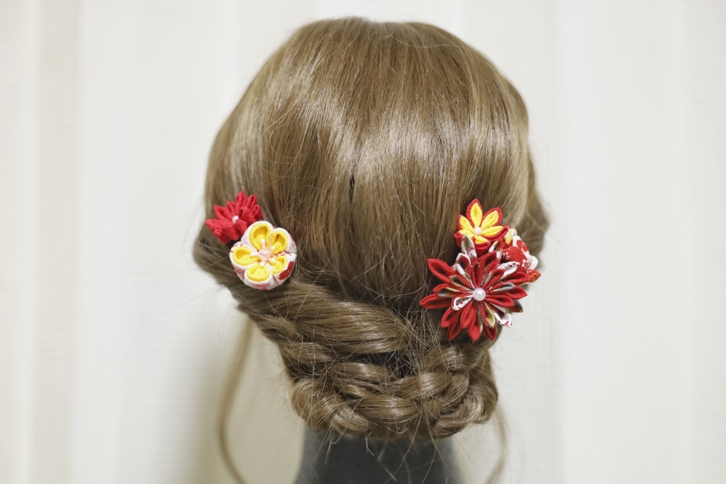 *T_021*【送料込】つまみ細工 髪飾りセット(赤)