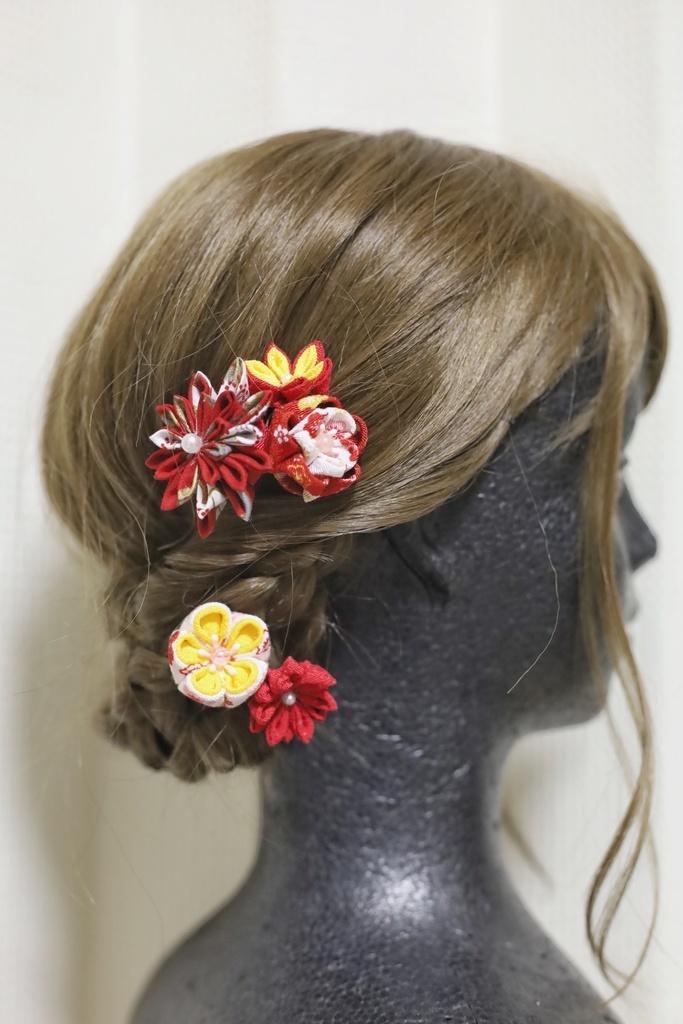 *T_021*【送料込】つまみ細工 髪飾りセット(赤)