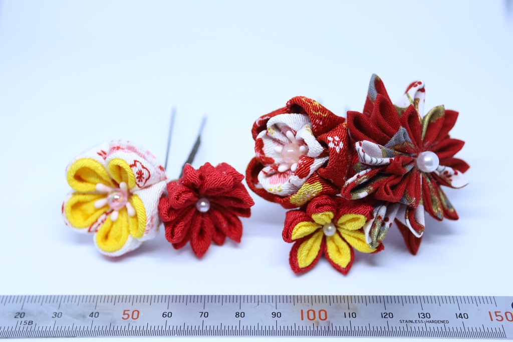 *T_021*【送料込】つまみ細工 髪飾りセット(赤)