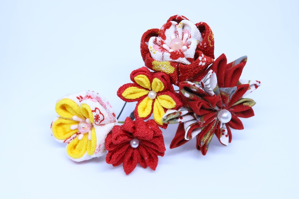 *T_021*【送料込】つまみ細工 髪飾りセット(赤)