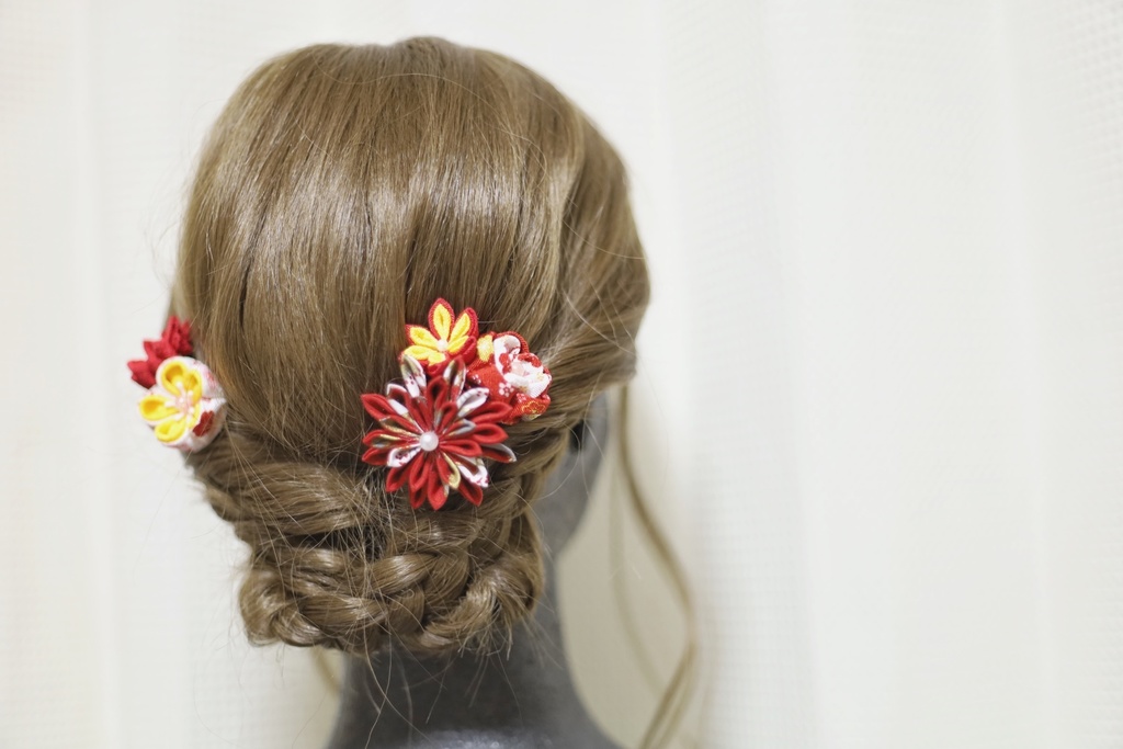 *T_021*【送料込】つまみ細工 髪飾りセット(赤)