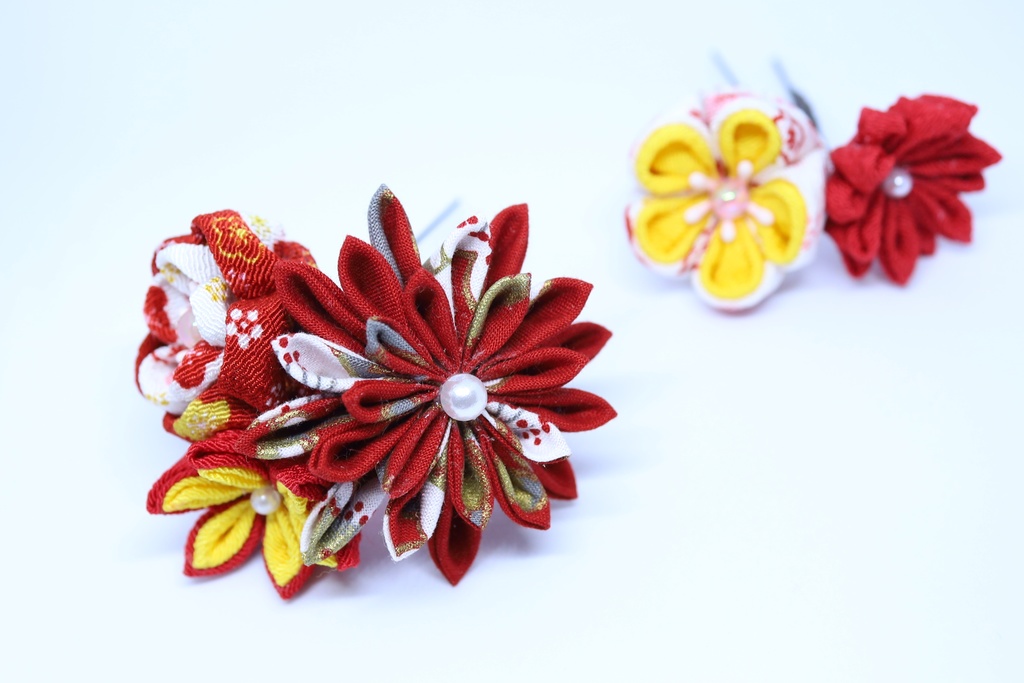 *T_021*【送料込】つまみ細工 髪飾りセット(赤)