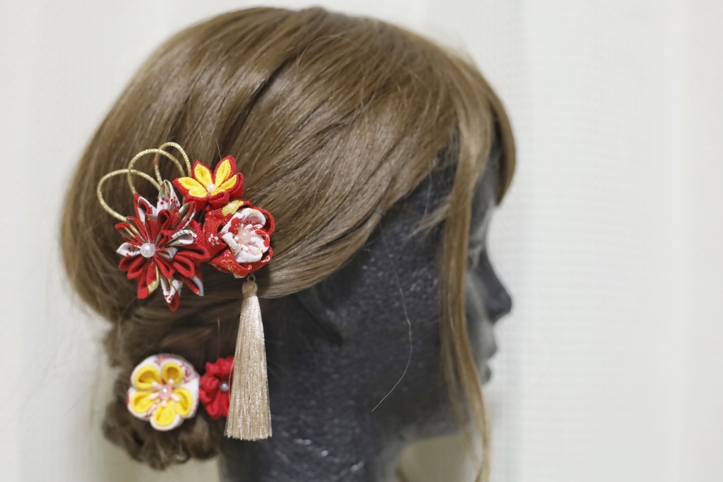 *T_021*【送料込】つまみ細工 髪飾りセット(赤)