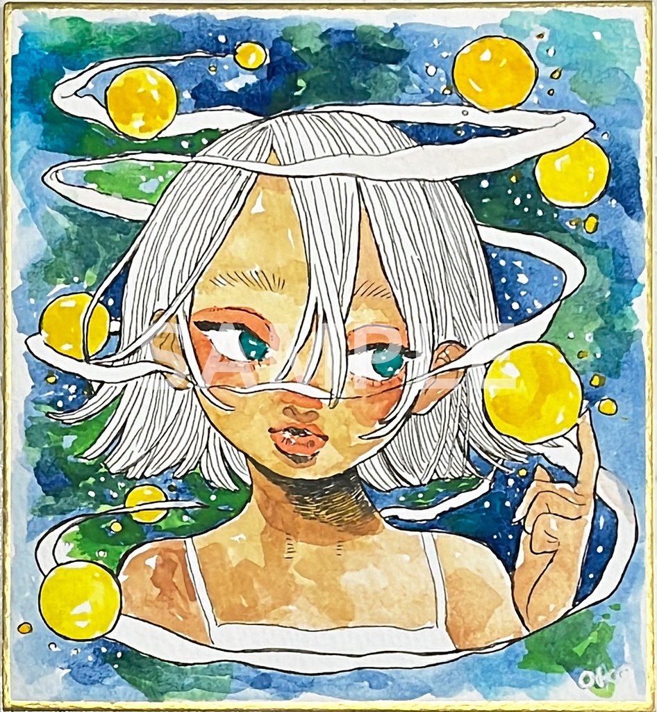 色紙原画「周回軌道の小さな世界」