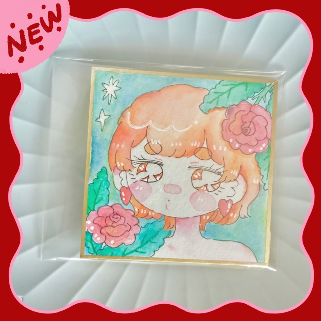 NEW 豆原画色紙 -バラ-