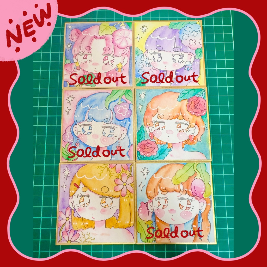 NEW 豆原画色紙 -バラ-