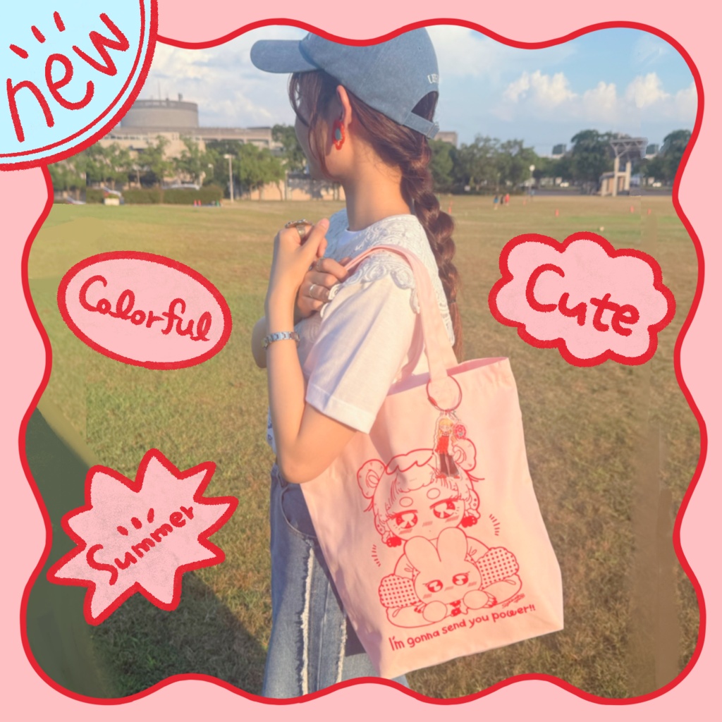 NEW トートバッグ（ピンク・ステッカー付き）