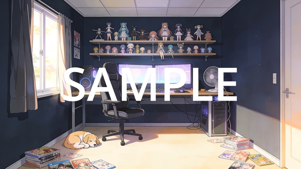 【Vtuber配信向け】オタクのゲーミングルーム 朝・昼・夜の3シーン収録【アニメ背景・動画ループ・OBS対応】