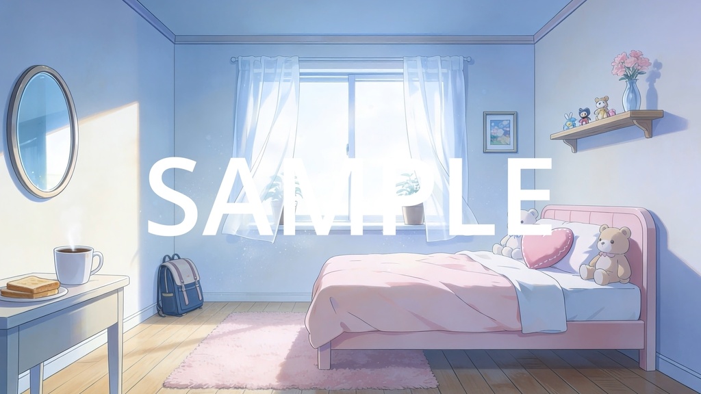 【Vtuber配信向け】かわいい女の子の部屋 朝・昼・夜の3シーン収録【アニメ背景・動画ループ・OBS対応】