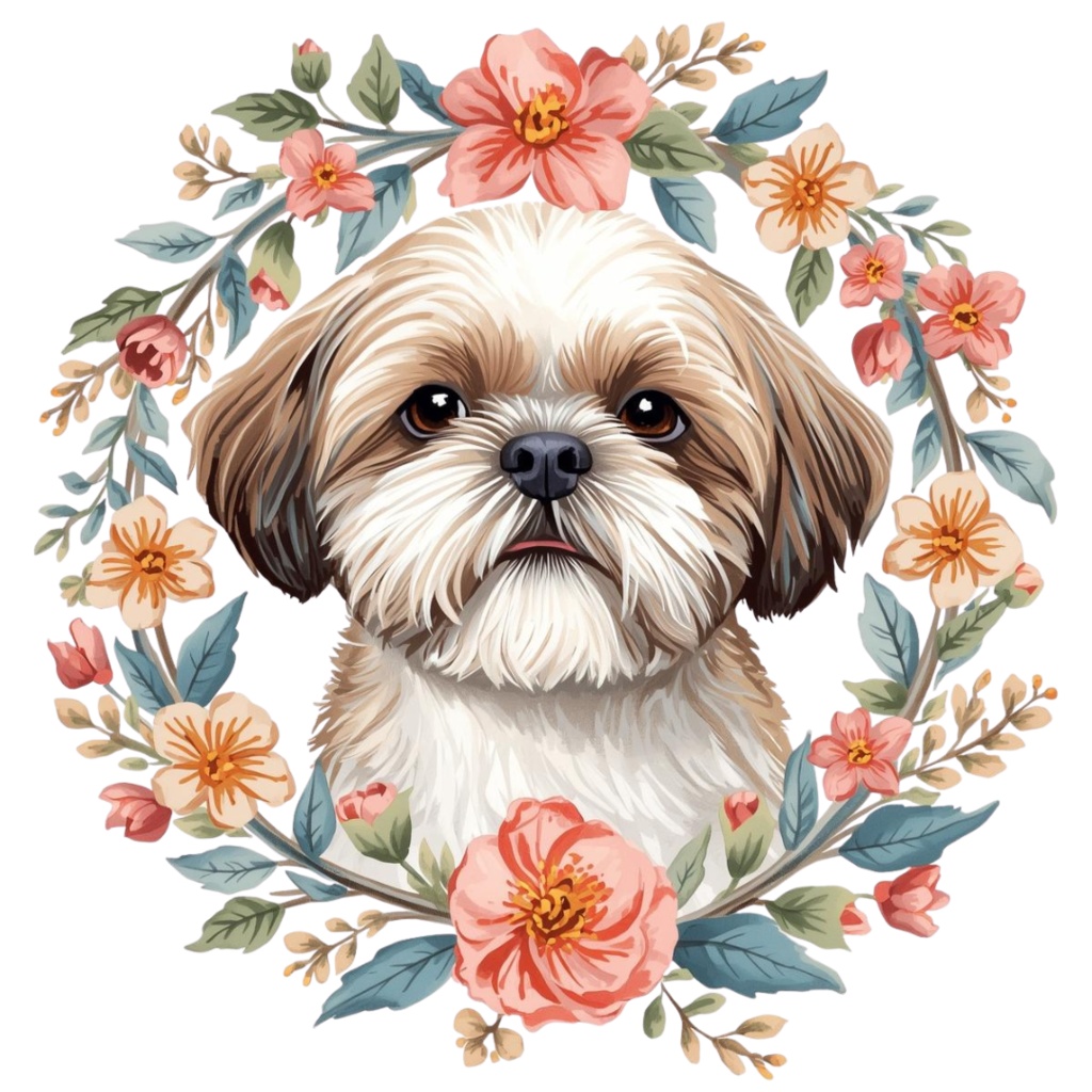 【Dogシリーズ】色鉛筆画風-犬と花の癒しクリップアート20点セット│PNG背景透過