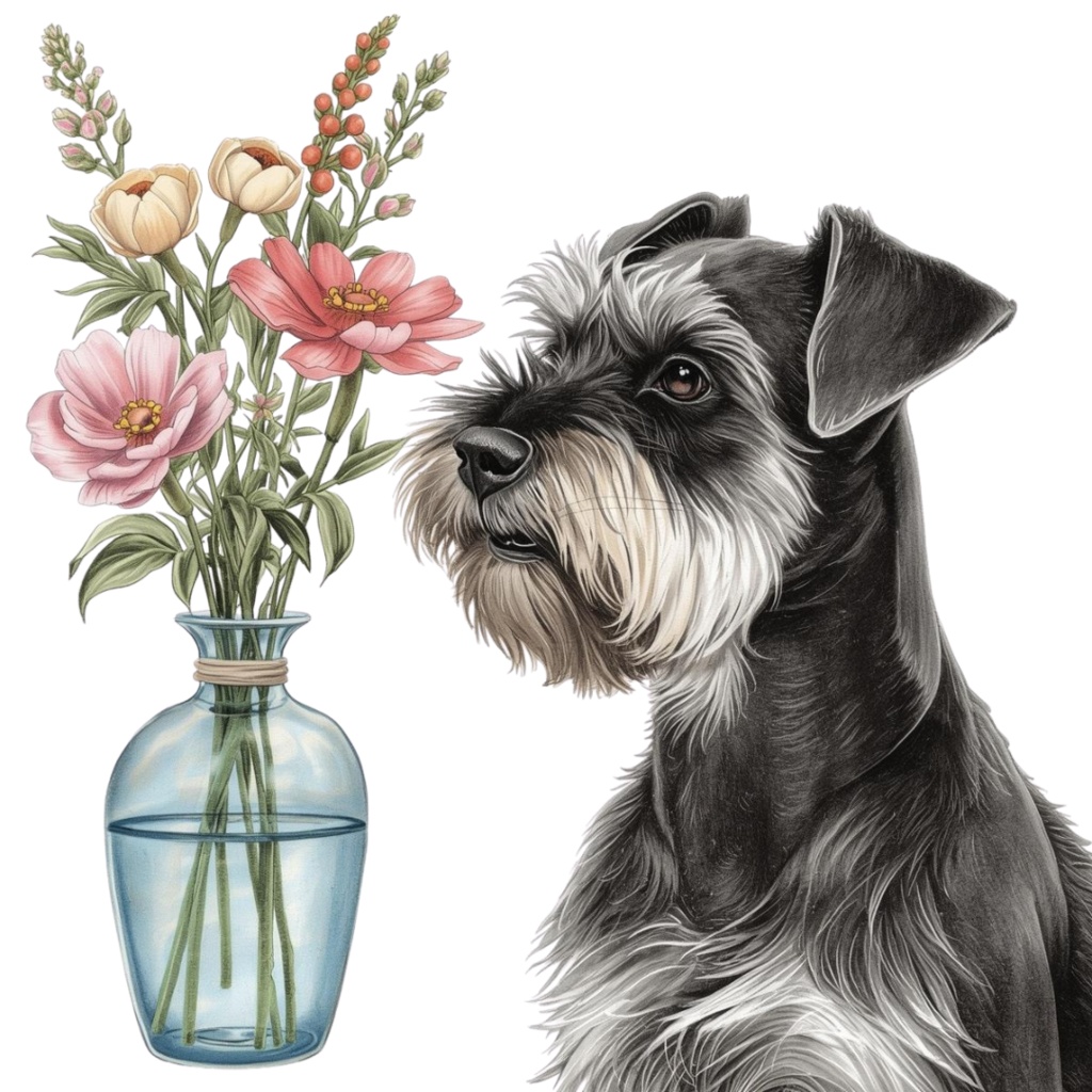 【Dogシリーズ】色鉛筆画風-犬と花の癒しクリップアート20点セット│PNG背景透過