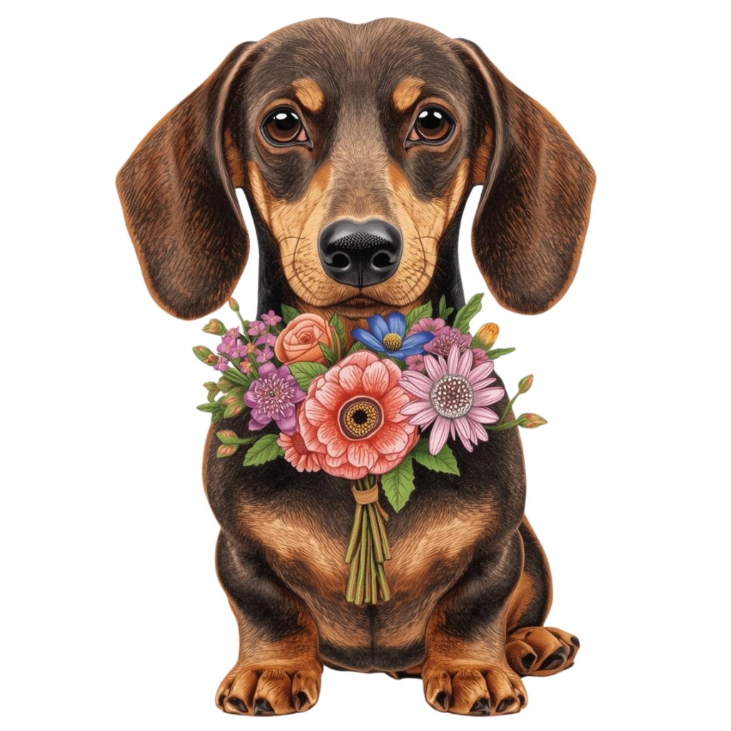 【Dogシリーズ】色鉛筆画風-犬と花の癒しクリップアート20点セット│PNG背景透過