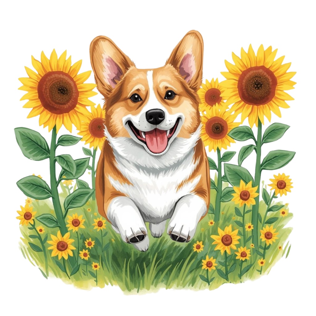 【Dogシリーズ】色鉛筆画風-犬と花の癒しクリップアート20点セット│PNG背景透過