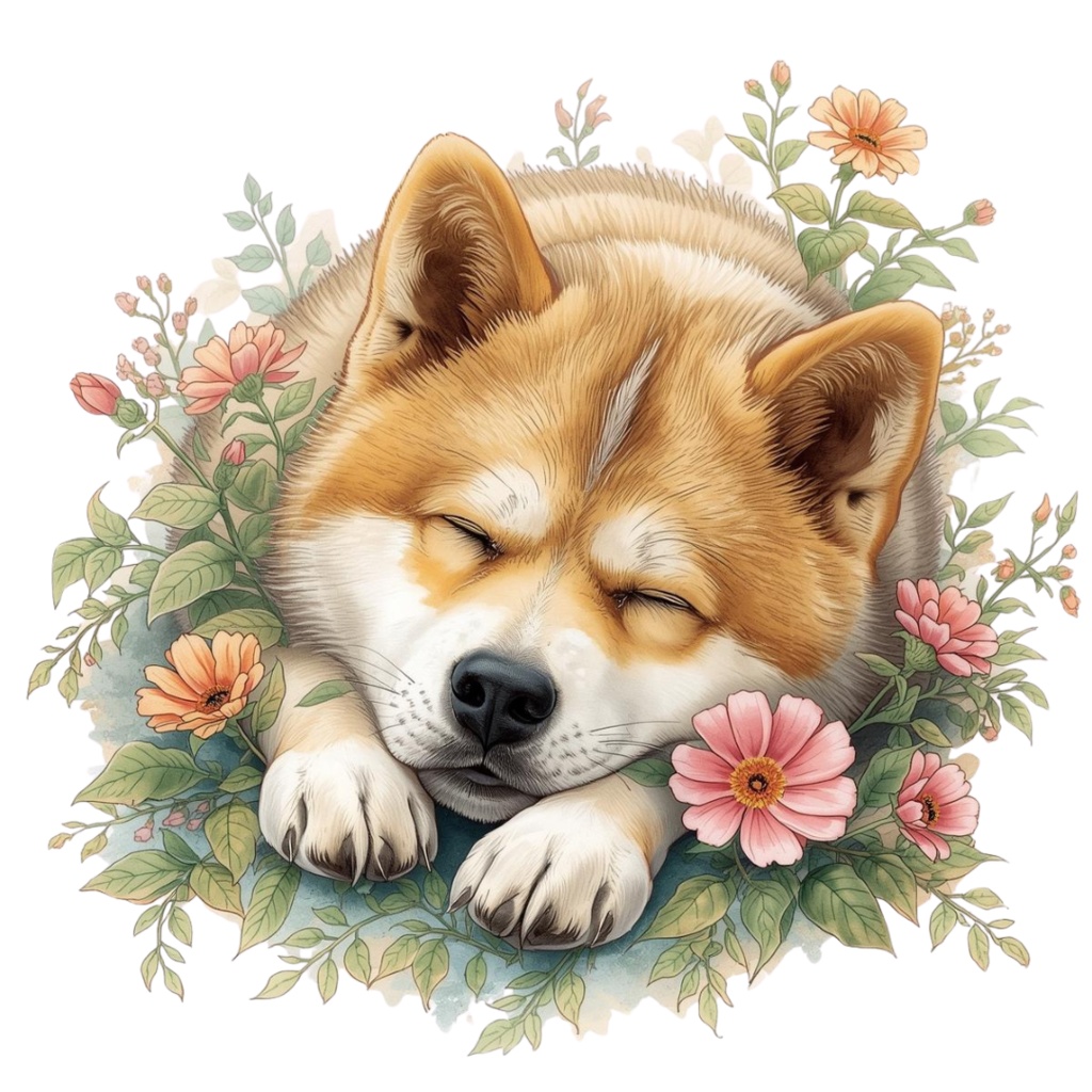 【Dogシリーズ】色鉛筆画風-犬と花の癒しクリップアート20点セット│PNG背景透過