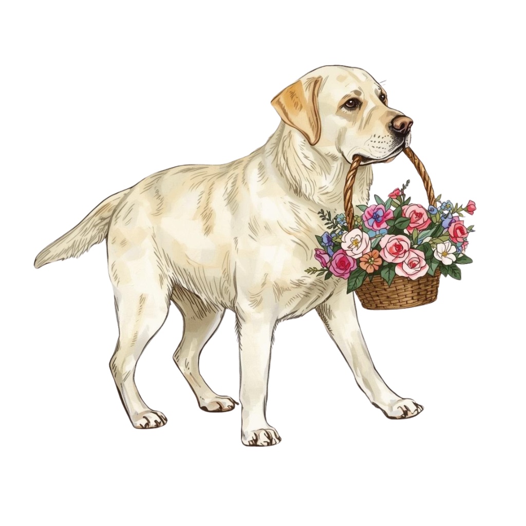 【Dogシリーズ】色鉛筆画風-犬と花の癒しクリップアート20点セット│PNG背景透過