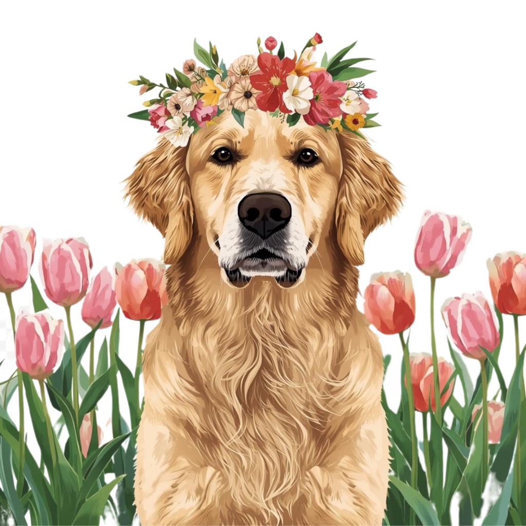 【Dogシリーズ】色鉛筆画風-犬と花の癒しクリップアート20点セット│PNG背景透過