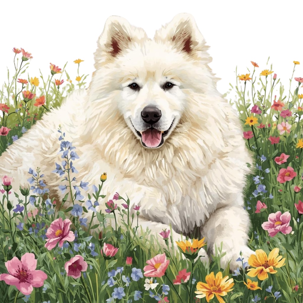 【Dogシリーズ】色鉛筆画風-犬と花の癒しクリップアート20点セット│PNG背景透過