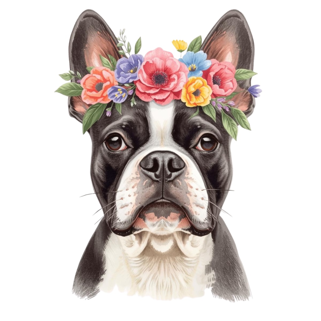 【Dogシリーズ】色鉛筆画風-犬と花の癒しクリップアート20点セット│PNG背景透過